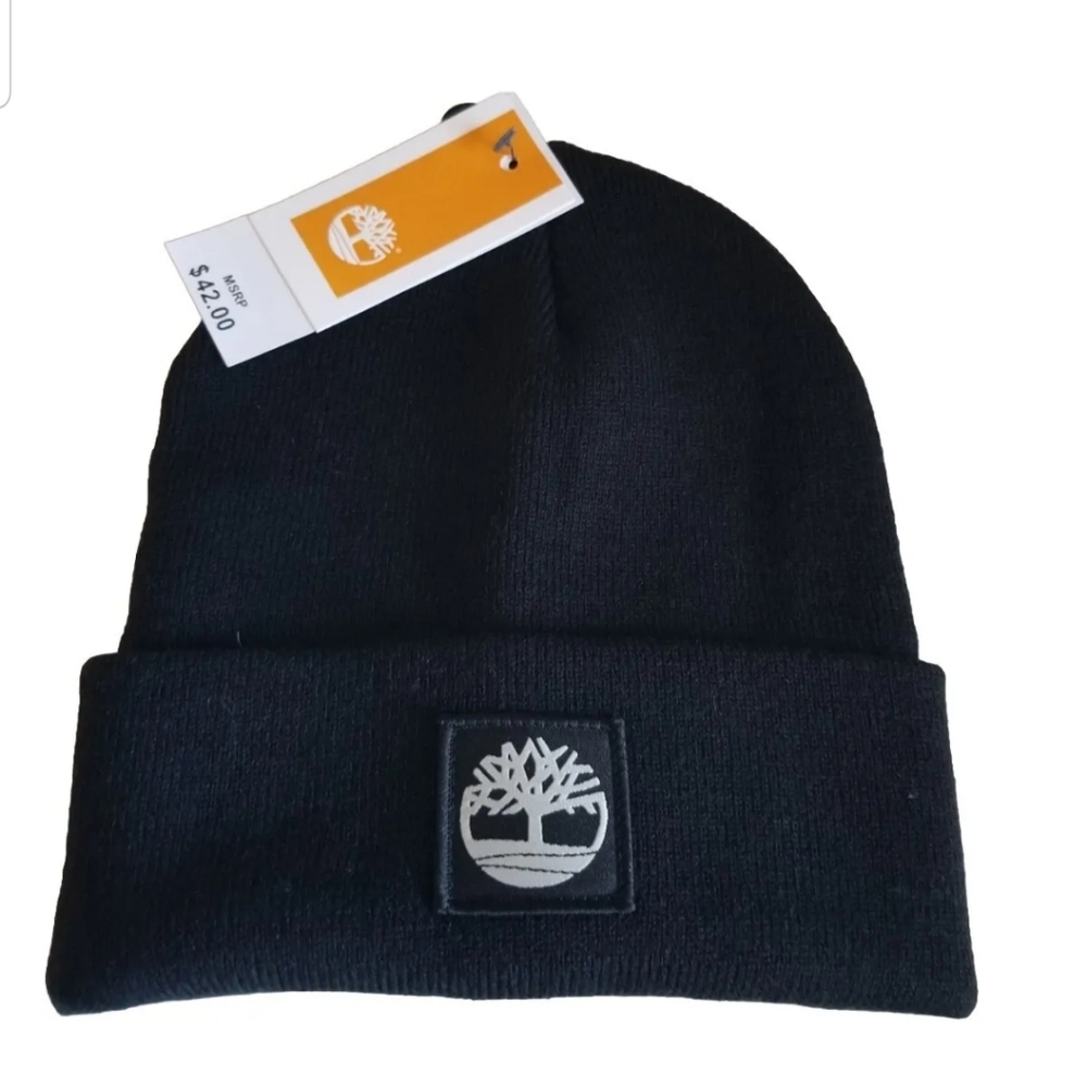 NWT! Timberland Men's Black Knit Cuffed Beanie Hat One Size
